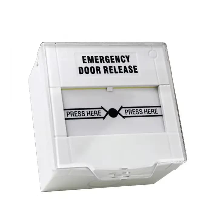 Bouton de déverrouillage d'urgence réinitialisable pour porte coupe-feu avec couvercle