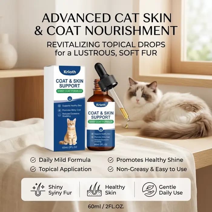 Gouttes de Soin pour Poils de Chat : Nourrissant Peaux Sèches et Sensibles, Lissant, Boostant la Brillance, Réduit l'Accumulation de Boules de Poils, Complément de Soin pour le Pelage des Animaux