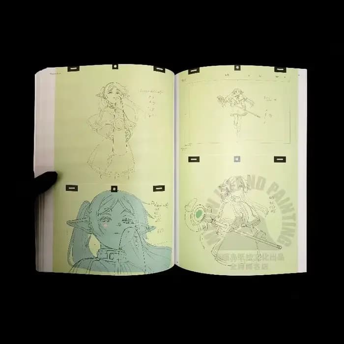 Frieren Beyond Journey's End : Livre d'art, collection d'illustrations d'anime, storyboards, croquis de dessins au trait, animation, bandes dessinées