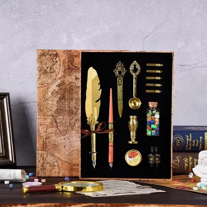 Ensemble de stylos plume créatifs européens rétro pour l'écriture, fournitures scolaires et de bureau, stylo plume mécanique pour sceau de cire