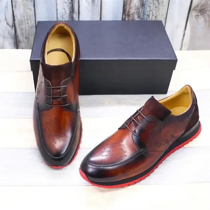Chaussures en cuir faites à la main pour hommes, élégantes, à lacets, semelle rouge antidérapante, pour Occasions et Banquets décontractés à la mode