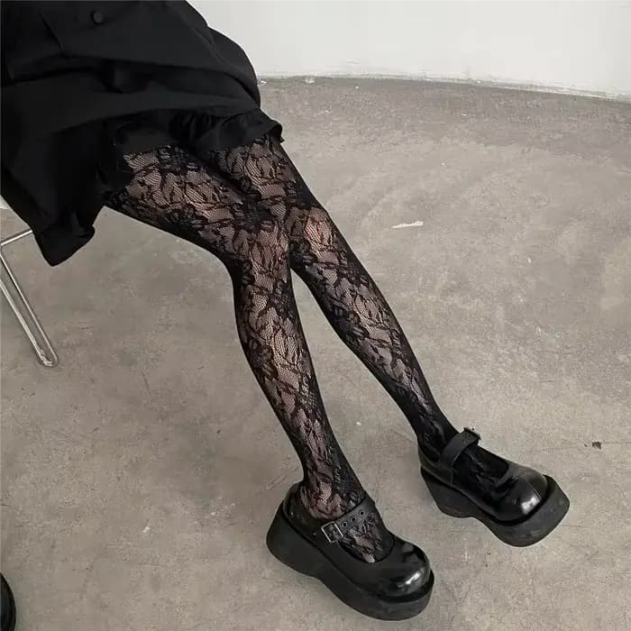 Lolita – collants floraux Style Punk pour filles, bas colorés, cuisses hautes, Lingerie Sexy pour femmes, collants en résille en maille ajourée