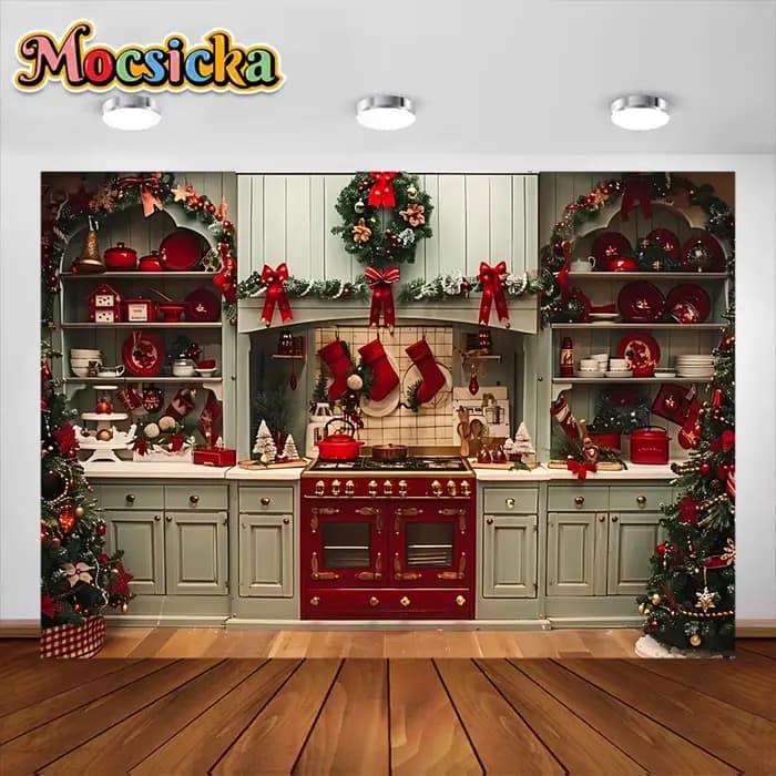 Arrière-Plan de Photographie de Noël, Armoires de Cuisine, Portrait d'Enfant, Décorations de ix, Toile de Fond pour Bannière de Studio Photo