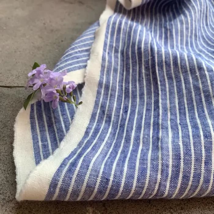 Tissu en lin pur rayé bleu blanc, importé irlandais pour robes, chemises, vêtements de Studio d'été, matériel Textile