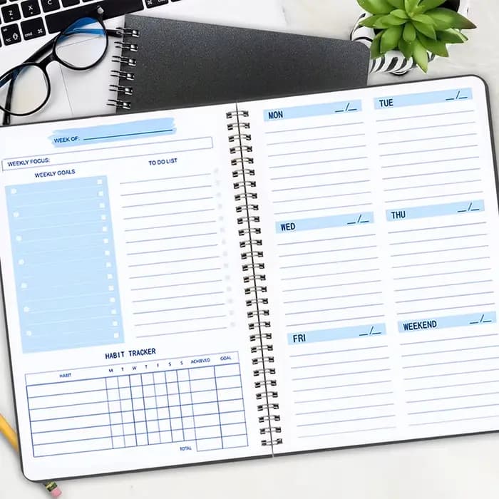 Planificateur calendrier Agenda efficacité cahier quotidien hebdomadaire mensuel Journal pour les étudiants école bureau papeterie fournitures