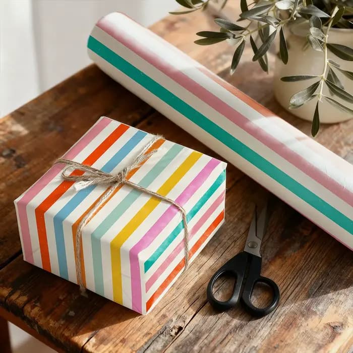 Rouleau de papier cadeau rayé arc-en-ciel coloré 10M/5M - Emballage cadeau multicolore lumineux pour anniversaire, baby shower, fêtes et toutes occasions