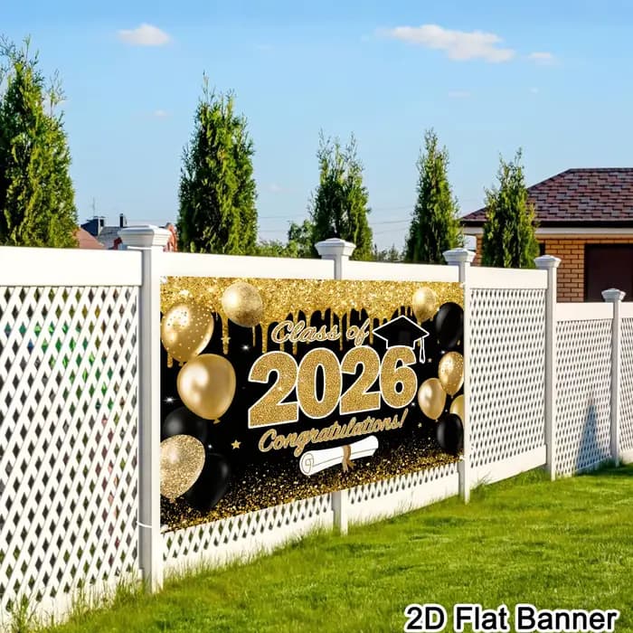 Toile de fond en polyester noir et or pour la remise des diplômes, classe de 2026, décoration scintillante pour les fêtes de remise des diplômes