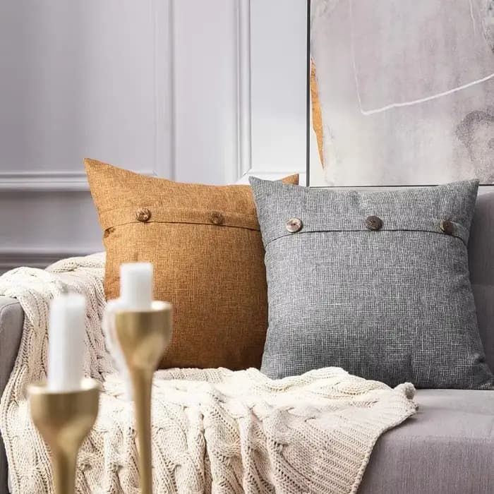 Juste de coussin en lin avec bouton, taie d'oreiller décorative nordique, canapé de salon, décoration d'intérieur, 45x45cm