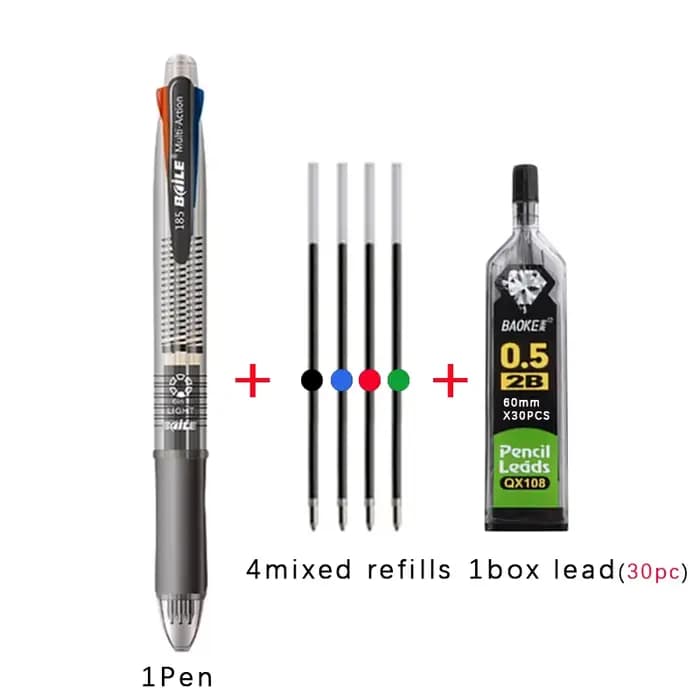 Stylos à bille multicolores Kawaii 5 en 1, avec recharges, ensemble de 4 stylos à bille de couleur et crayon mécanique, stylo multifonction