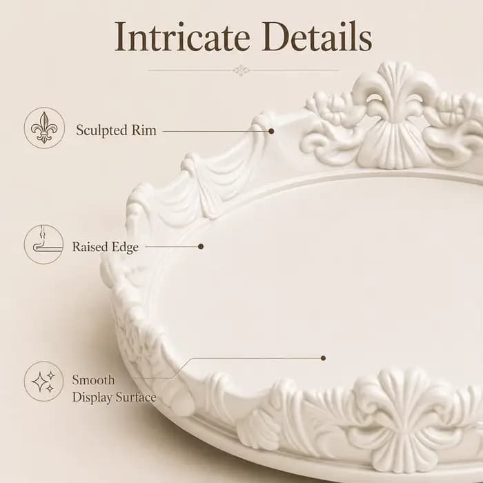 Un plateau élégant de style baroque pour décorer les coiffeuses, les chambres, etc., pour ranger les cosmétiques, les bijoux, etc.