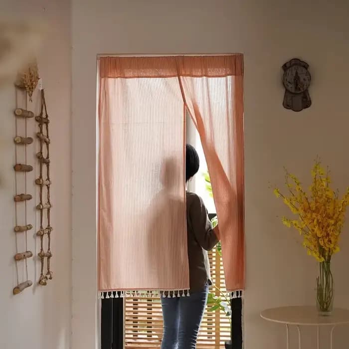 Rideau de porte en coton et lin de Style japonais, rideau de séparation rayé Jacquard pour cuisine, salon, chambre à coucher, rideau décoratif