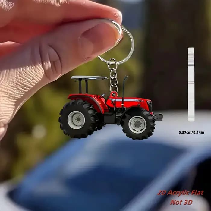Porte-clés Tracteur Rouge, Porte-clés Décoratif 2D, Convient pour les Clés de Voiture, Décoration de Sac à Dos, Matériau Acrylique, Cadeau d'Anniversaire.