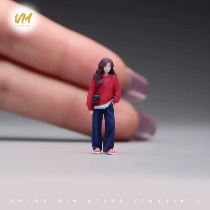 VM 1:64 Figurine en résine miniature Fille au manteau rouge, modèle de scène, figurine imprimée en couleur 3D, ornement de bureau, accessoire de photographie miniature