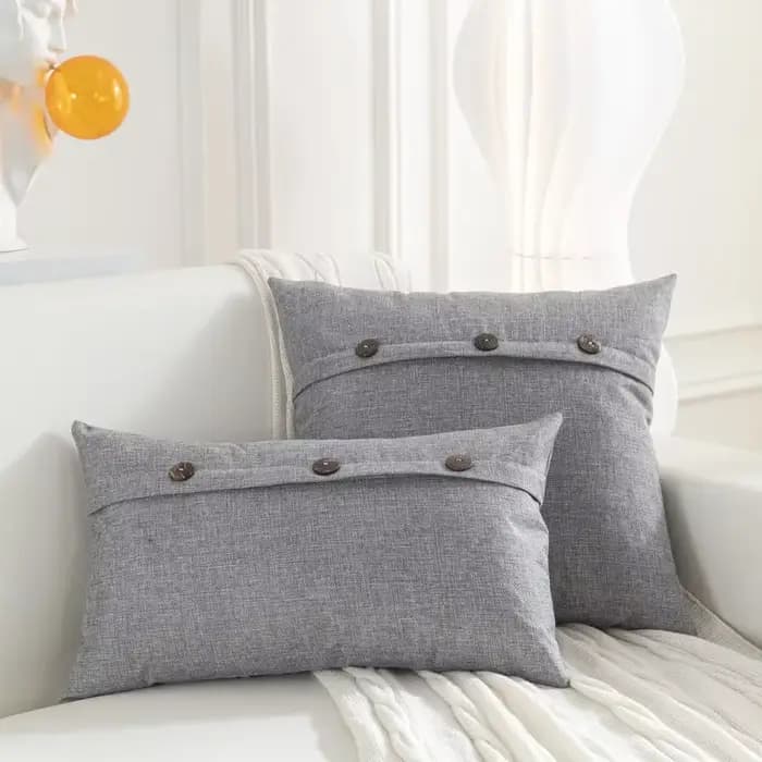 Juste de coussin en lin avec bouton, taie d'oreiller décorative nordique, canapé de salon, décoration d'intérieur, 45x45cm