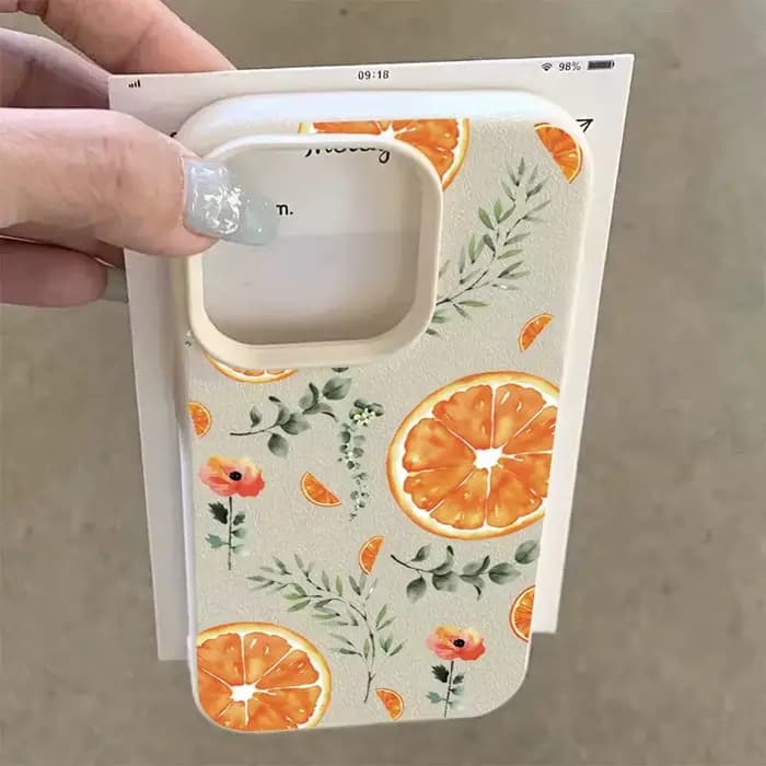 Coque de téléphone souple antichoc motif orange litchi rafraîchissant pour iPhone 17 Air 16 15 14 13 12 11 Pro Max XS X XR 16e 17e