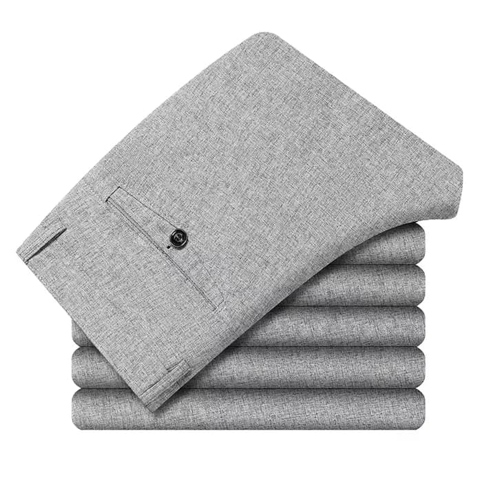 Pantalon de travail pour homme en lin naturel texturé, tissu tissé mat résistant à l'usure, idéal pour le quotidien, les entretiens et les banquets, coupe longue.