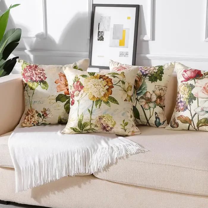 Housse de coussin en lin, taie d'oreiller à fleurs Vintage américaines, pour canapé, salon, chambre à coucher, décoration de maison, 40x40 45x45 50x50 60x60