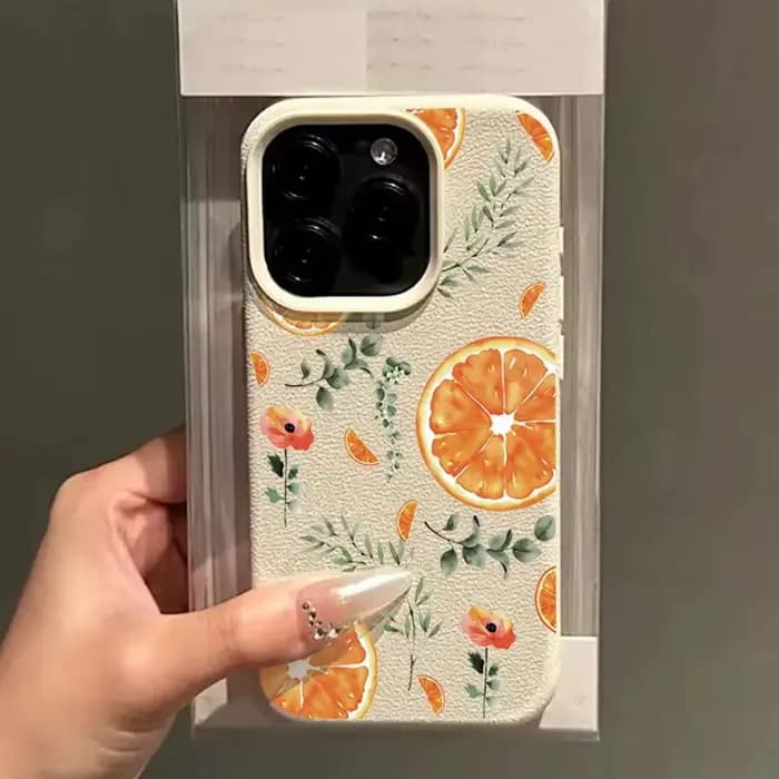 Coque de téléphone souple antichoc motif orange litchi rafraîchissant pour iPhone 17 Air 16 15 14 13 12 11 Pro Max XS X XR 16e 17e