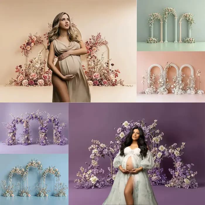Arrière-Plan de Photographie de Mariage, Fleurs Colorées à Trois Arches, Fournitures de Décoration de ix, Arrière-Plan de Portrait de Femme Adulte, Accessoires de Studio