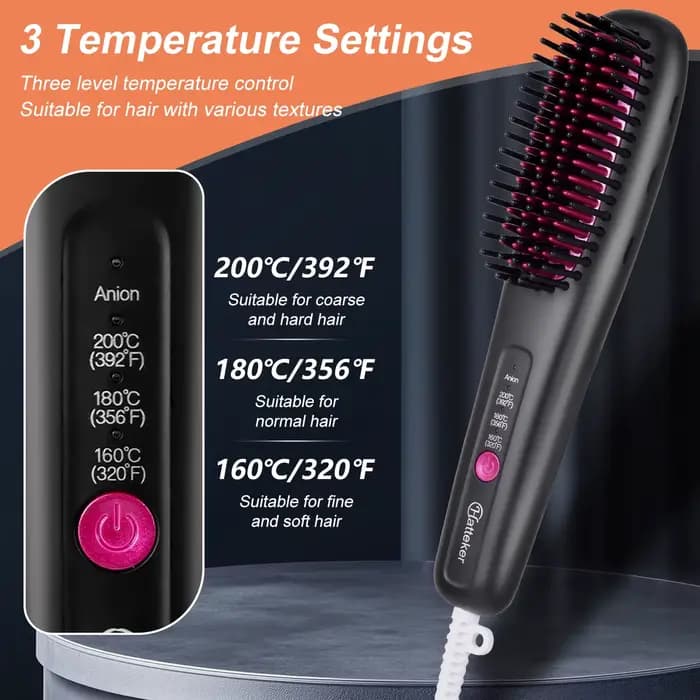 Brosse à lisser les cheveux, lisseur Portable à ions négatifs pour la maison, avec réglages multi-chaleur, style en céramique à 3 températures sans dommages