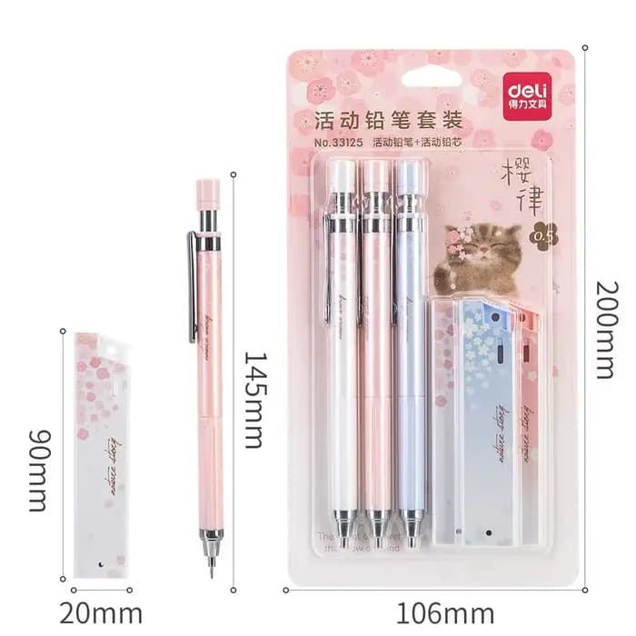 Ensemble de crayons mécaniques Kawaii Sakura, crayons automatiques, 3 paquets de fils HB, écriture de brouillon, dessin, croquis d'architecture, 0.5m