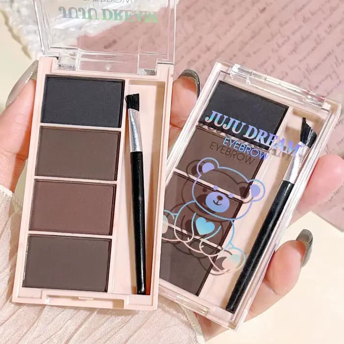 Un ensemble de plateaux de poudre à sourcils de 4 couleurs avec des pinceaux en tons gris et marron mat pour un rendu durable, un remplissage et un s