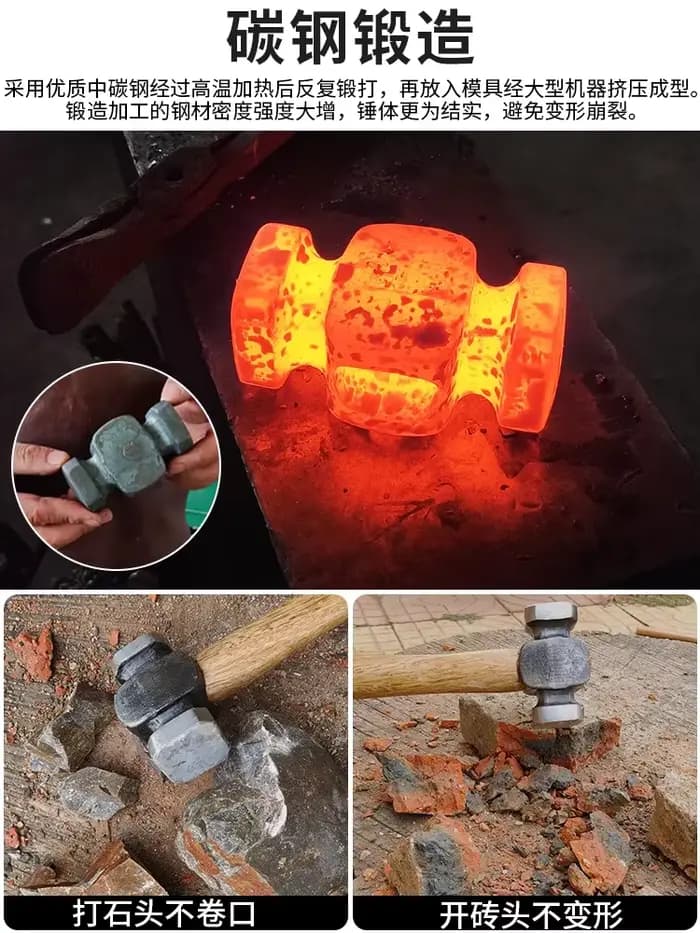 Marteau en fer, forgeage de forgeron, manche en bois domestique, outils de forgeage manuel, manche en bois, marteau en acier, marteau en tôle