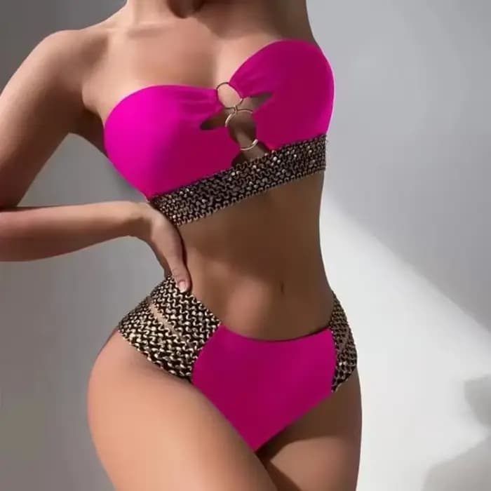Maillot de bain 2 pièces noir, bikini, sexy, taille haute, couleur solide, pour femmes, vêtements de plage, 2024