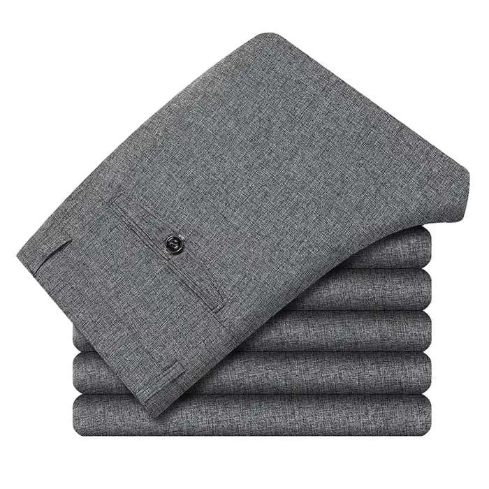 Pantalon de travail pour homme en lin naturel texturé, tissu tissé mat résistant à l'usure, idéal pour le quotidien, les entretiens et les banquets, coupe longue.