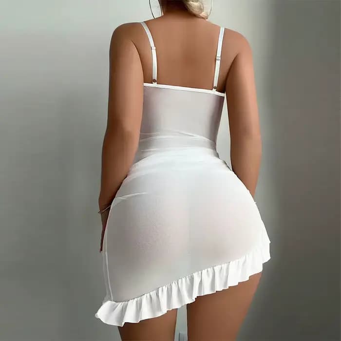 Sous-vêtements transparents d'été pour femmes, lingerie sexy en dentelle, chemise de nuit délicate avec culotte, babydolls