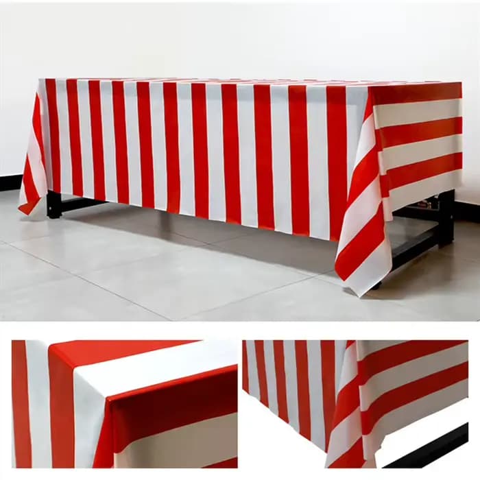 Nappe jetable à rayures rouges et blanches 137x274cm, nappe de fête d'anniversaire, de mariage, de Noël, nappe rectangulaire, chiffon anti-poussière pour bureau, décoration