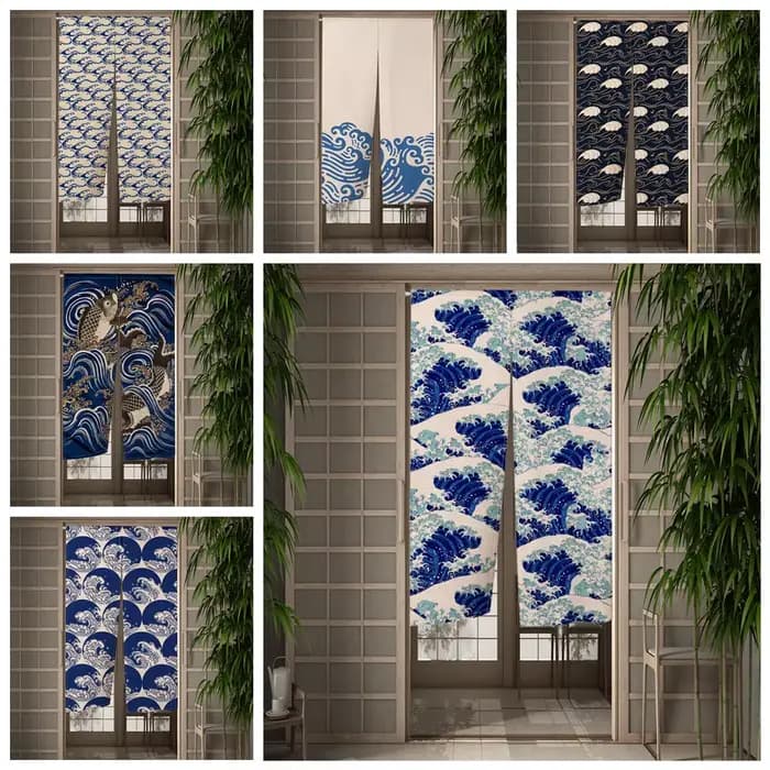 Rideau de porte imprimé japonais Oke Agawa Waves, rideau de porte Ukiyo-e, drapé de séparation de chambre et de cuisine, demi-rideaux d'entrée