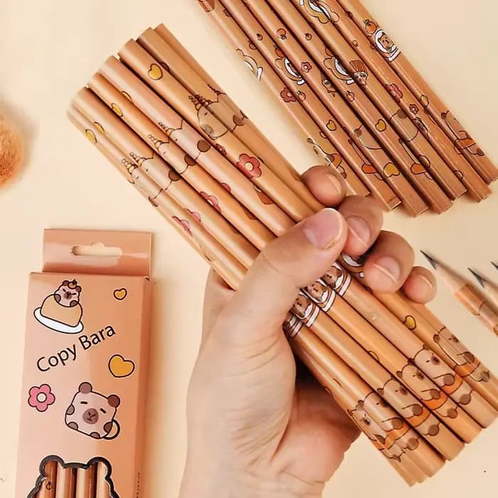 Ensemble de crayons Kawaii Capybara 12 pièces – Crayons à dessin non pointus, cadeau parfait pour les étudiants