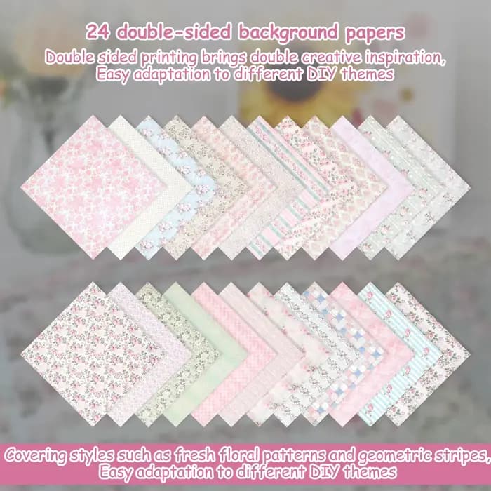 24 feuilles de papier de fond pour scrapbooking 12x12 pouces, papier cartonné à motifs floraux style bohème pour album de cartes DIY