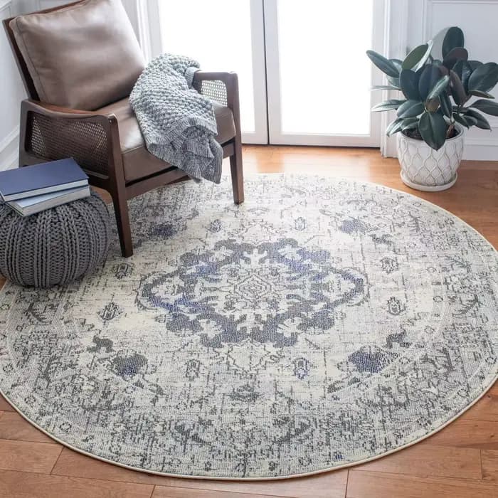 Tapis rond vintage à motif floral, tapis de sol bohème pour salon, chambre à coucher, décoration intérieure, tapis de sol pour la maison