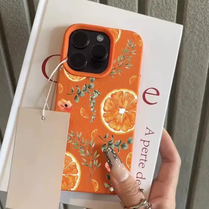 Coque de téléphone souple antichoc motif orange litchi rafraîchissant pour iPhone 17 Air 16 15 14 13 12 11 Pro Max XS X XR 16e 17e