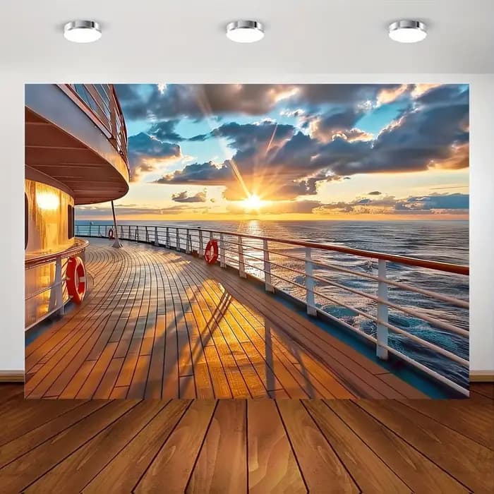 Fond de coucher de soleil sur le pont de bateau de croisière - adapté à un usage général et à la queue - beau fond pour la photographie de mer et de ciel