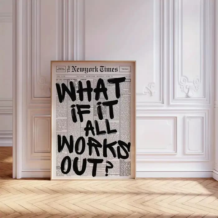 1 affiche moderne - "Quelle si tout va bien?" Citation positive noire imprimée sur fond de journal, affiche décorative