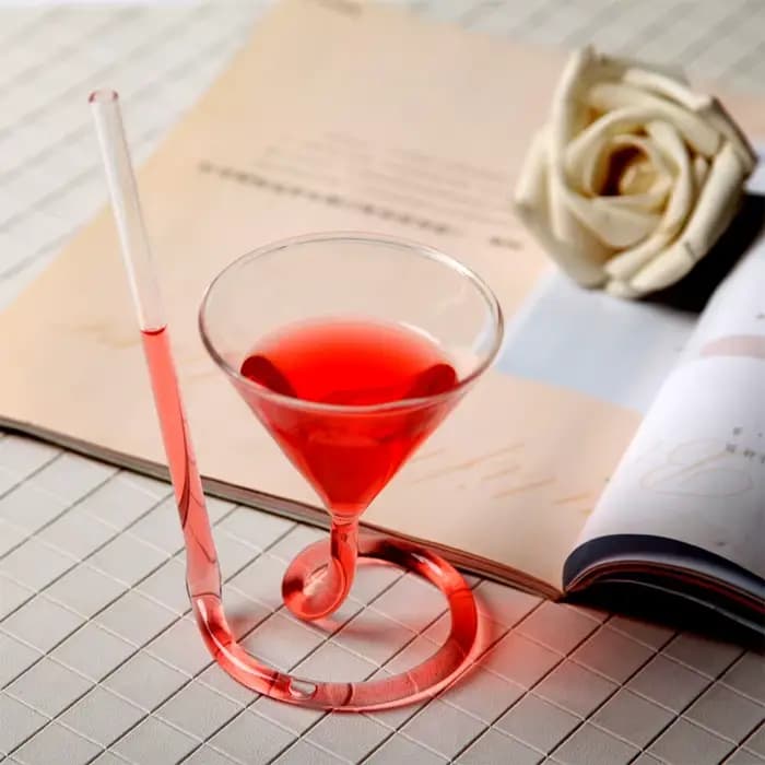 Verre à Cocktail en Spirale Révolupté, Martini Créatif à Longue Queue, Paille à Vin pour Bar, Fourniture de ix