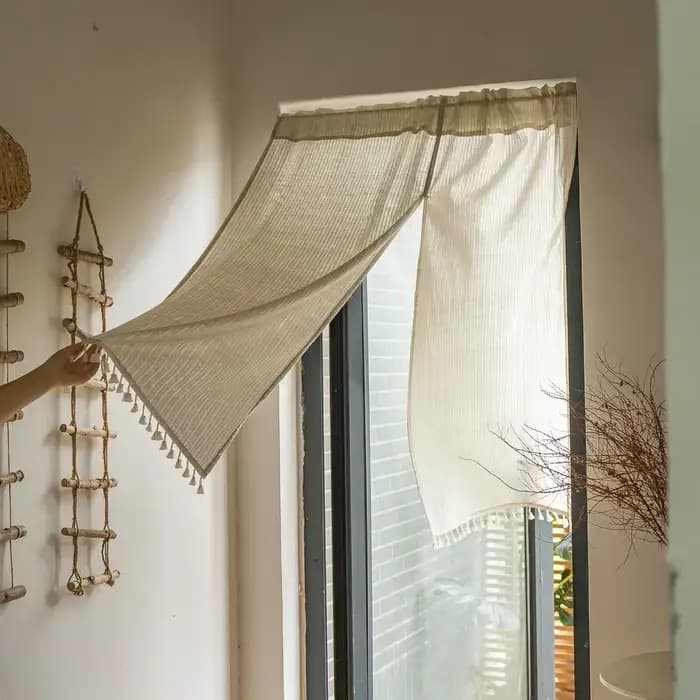Rideau de porte en coton et lin de Style japonais, rideau de séparation rayé Jacquard pour cuisine, salon, chambre à coucher, rideau décoratif
