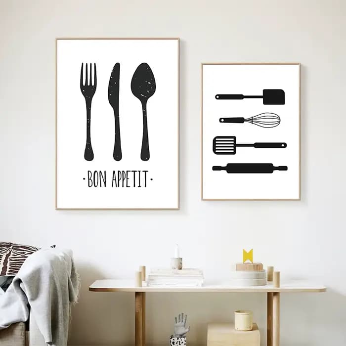 Peinture sur toile de cuisine britannique, affiche murale minimaliste, impression d'art noir et blanc, décoration d'intérieur moderne, chambre et restaurant