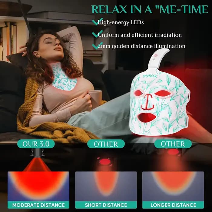 Masque facial LED 8 couleurs portable en silicone LED lumière rouge thérapie proche infrarouge pour anti-âge, rides, rajeunissement de la peau usage domestique