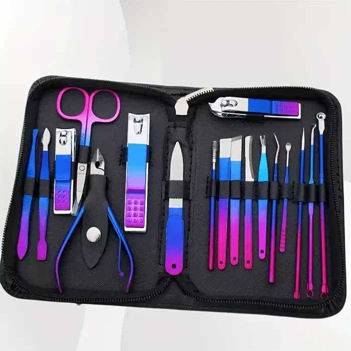 Kit de manucure et pédicure professionnel en acier inoxydable, soin des ongles de précision avec étu