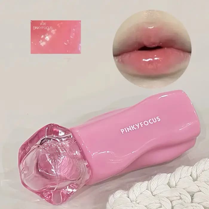 Pinkyfocus Glossy Mirror Lip Gloss Hydratant Teinte Lèvres Nude Effet Miroir Longue Tenue Maquillage Naturel Quotidien Printemps-Été
