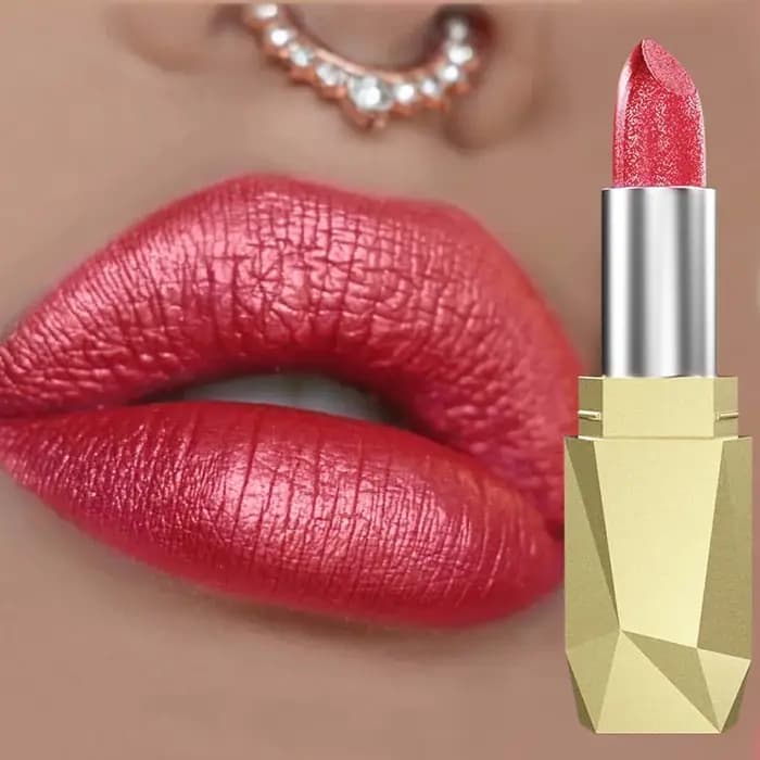 Rouge à lèvres métallique rouge