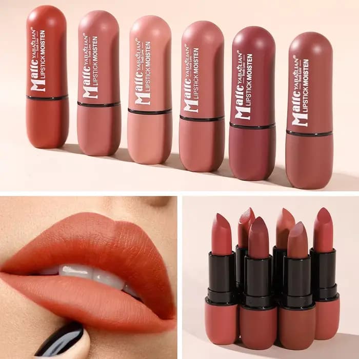 Rouge à lèvres mat 6 couleurs : coloris velours