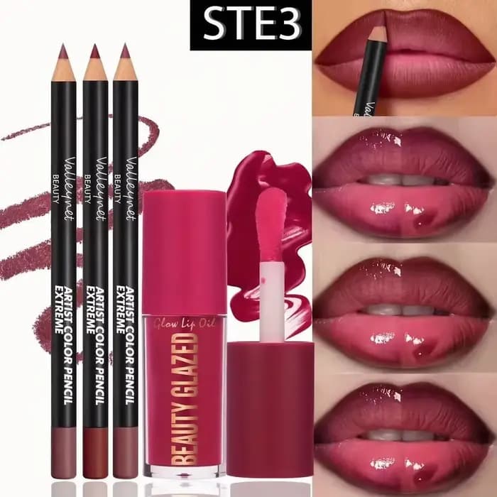 Ensemble de 4 kits pour les lèvres - 3 crayons à lèvres + 1 gloss à lèvres