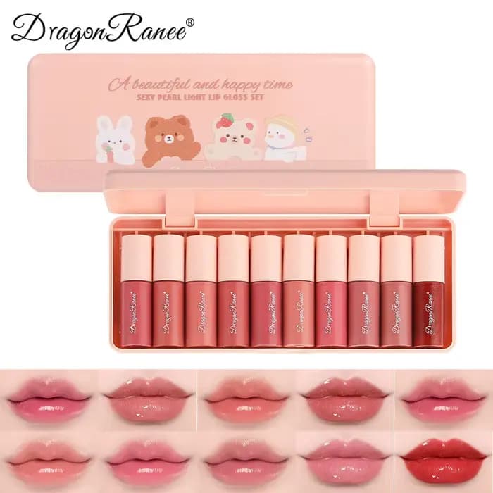 Mini 10 couleurs dessin animé hydratant lèvres glaçure ensemble boîte étanche antiadhésif longue dur