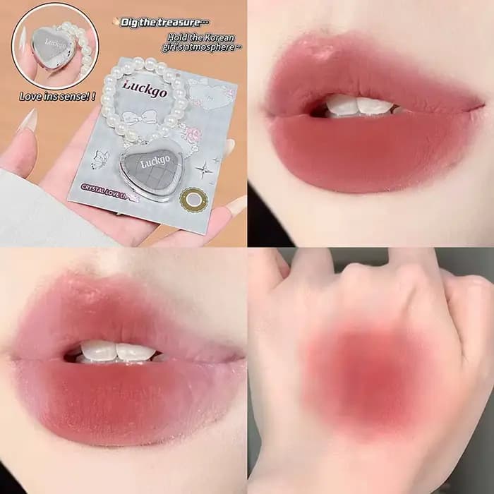 Mini brillant à lèvres miroir Llaze, brume mate d'eau en forme de cœur, rouge à lèvres pendentif per