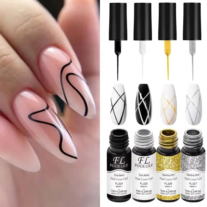 Kit de vernis à ongles Gel, noir, blanc, or, argent, fournitures pour ongles français, Design UV/LED